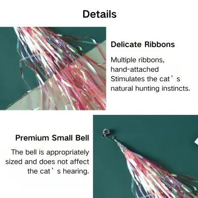Designed for interactive play, this replacement head with crinkle paper, a bell, and colorful tassels encourages your cat to exercise and explore.