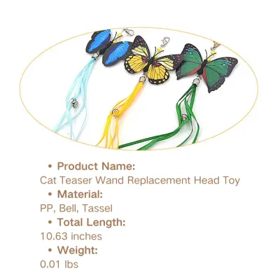 This replacement head for teaser sticks features a butterfly design, fun bells, and tassels, ensuring endless entertainment for your cat during playtime.