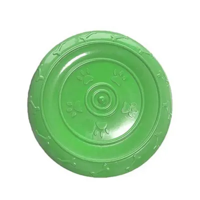 green dog toy frisbee