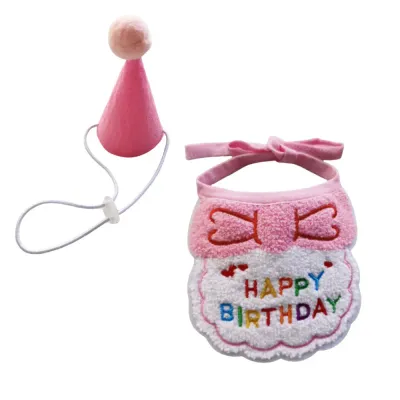 Birthday Party Jazz Hat Collar Set for Puppies and Cats Pink Birthday Party Hat & Bib Costume Set