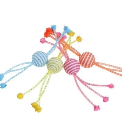 cat ball toy (5) This soft tube cotton rope ball is an interactive cat toy designed with a durable cross-winding structure, offering both lightness and strength. Ideal for pet retailers looking for long-lasting toys for active cats.