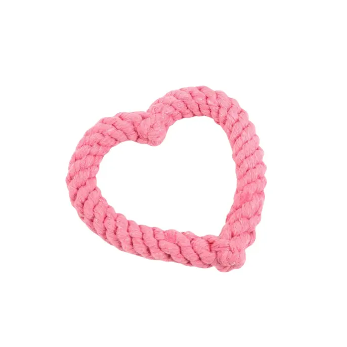 cotton rop dog toy (3) Designed for interactive play and dental care, this heart-shaped cotton rope toy is a festive gift your dog will love.