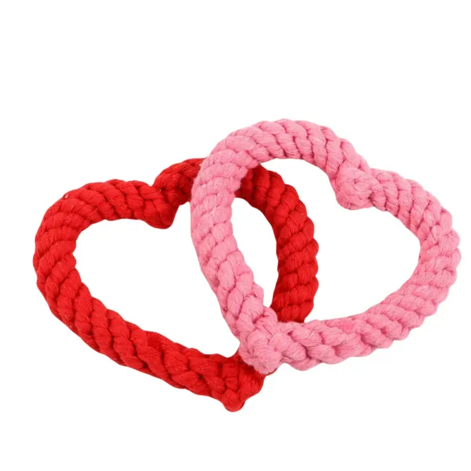 cotton rop dog toy (1) Celebrate Valentine’s Day with this heart-shaped cotton rope dog toy, perfect for interactive play and chewing.