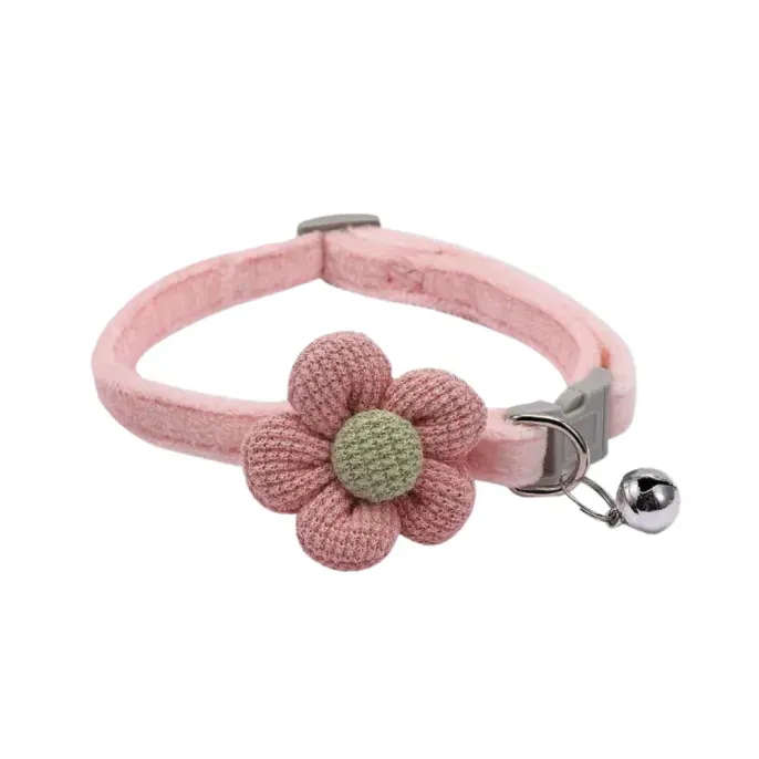 Adjustable Pet Necklace with Flower Charm and Bell Pink Adjustable Pet Necklace with Flower Charm and Bell