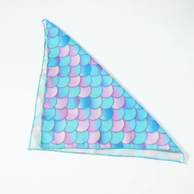 Triangle Scarf for Dogs (10) Tri-color mermaid tail design pet bandana, made of soft and breathable fabric, perfect for summer, beach trips, and stylish pet photos.