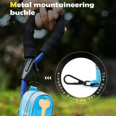 Hands-Free Dog Poop Bag Dispenser (7) Made from 600D Oxford fabric, this dispenser is highly durable, scratch-resistant, and designed to withstand wear and tear, offering long-term reliability for pet owners.