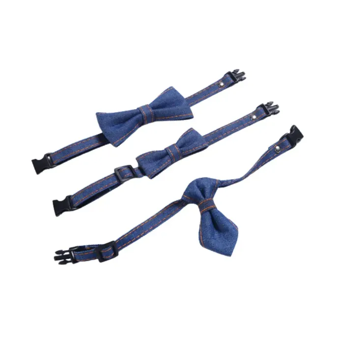Pet Denim Bow Tie Collar (5) Perfect Gift for Pet Owners: This 3-piece collar set makes an ideal gift for pet owners who enjoy dressing up their pets. It’s a great option for pet accessory retailers looking to offer a trendy, functional, and customizable product for their customers.