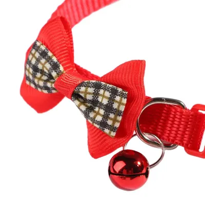 Cute Pet Safery Collar with Plaid Bow and Bell Adjustable