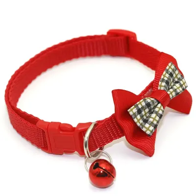 Cute Pet Safery Collar with Plaid Bow and Bell Adjustable