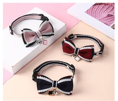 Bow Tie Pet Collar with Bell (1)_1 The adjustable length design provides a perfect fit for different pet sizes, making this collar ideal for small dogs and cats of varying neck sizes.