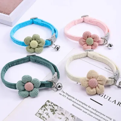 Adjustable Pet Necklace with Flower Charm and Bell Display Adjustable Pet Necklace with Flower Charm and Bell