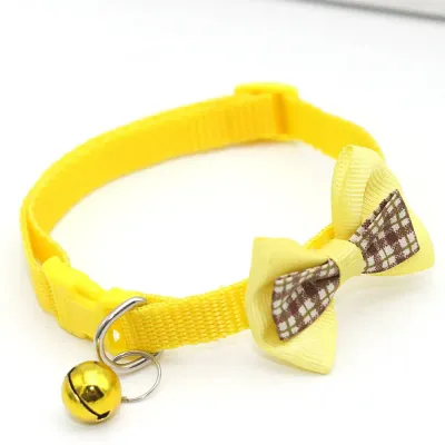 Cute Pet Safery Collar with Plaid Bow and Bell Adjustable