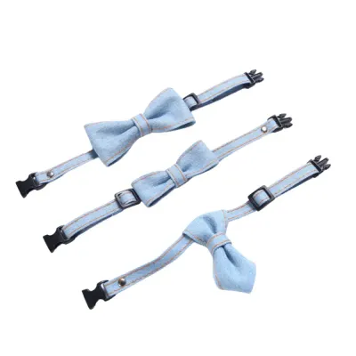 Pet Denim Bow Tie Collar (6) A great gift idea for pet owners, this 3-piece set is ideal for retailers looking to offer a trendy, functional product that enhances the pet dressing experience.