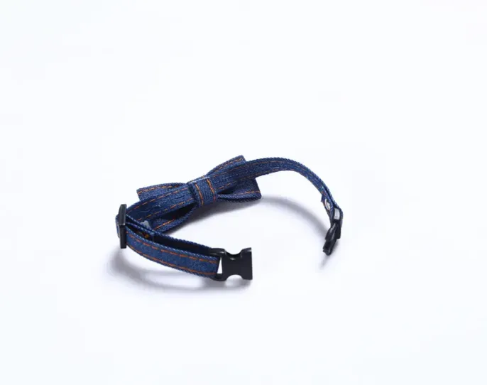 Pet Denim Bow Tie Collar (9) This durable, high-quality denim collar is made to last, ensuring that it remains a reliable accessory for pets, even with frequent use.
