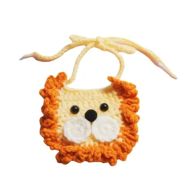 This handmade crochet pet bib with a little lion design adds a fun, playful touch to small dogs and cats, perfect for daily wear or special occasions.
