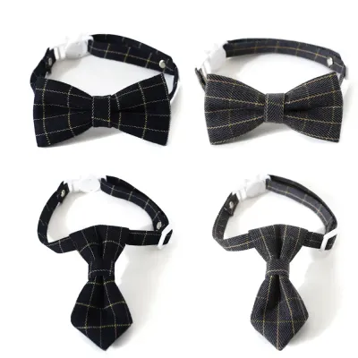 pet bow tie (9) Adjustable British checkered bow tie and tie pet collar for cats and dogs.