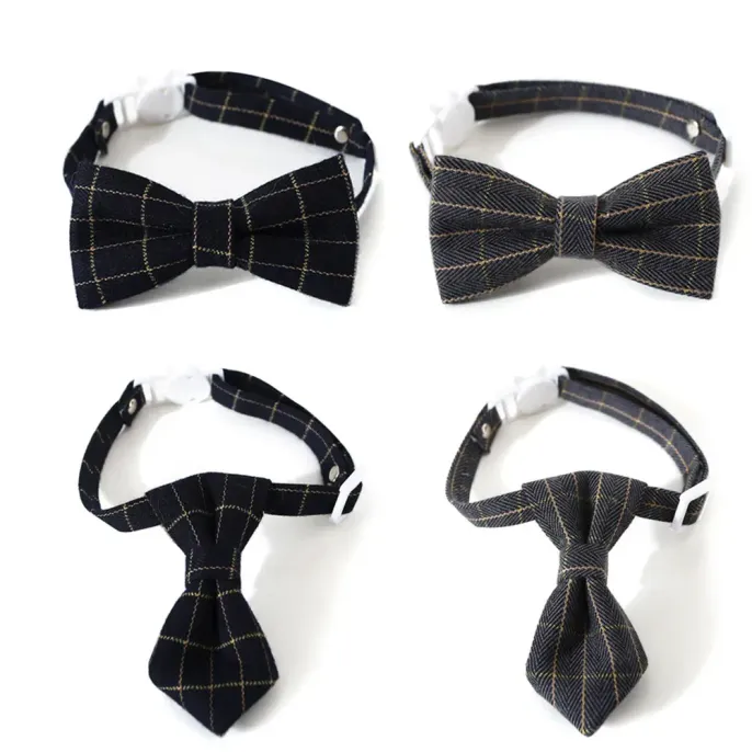 pet bow tie (9) Adjustable British checkered bow tie and tie pet collar for cats and dogs.
