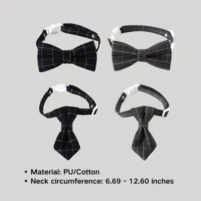 pet bow tie (12) British Style Plaid Bowtie & Tie Set Adjustable Pet Collar for Cats and Dogs