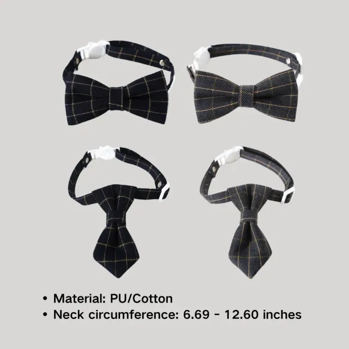 pet bow tie (12) British Style Plaid Bowtie & Tie Set Adjustable Pet Collar for Cats and Dogs