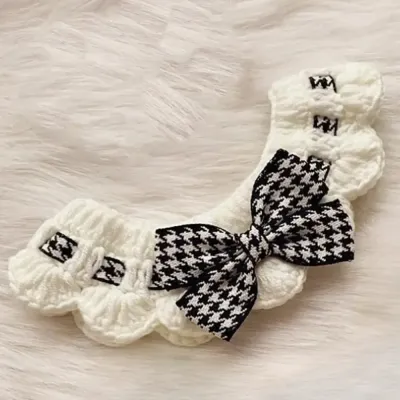 Floral Knitted Pet Collar with Bowtie