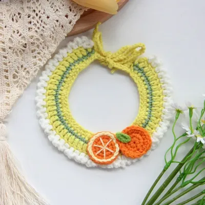 Collar Bib for Cats and Dogs (4) Adorable crochet scarf with 3D orange accent, perfect for small dogs and cats.