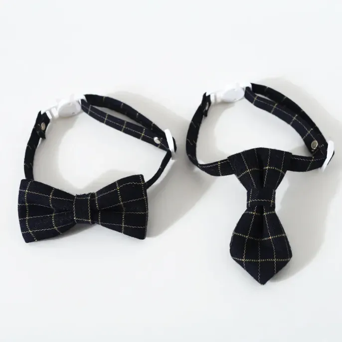 pet bow tie (11) Elegant checkered bow tie and tie pet collar, adjustable for a perfect fit.