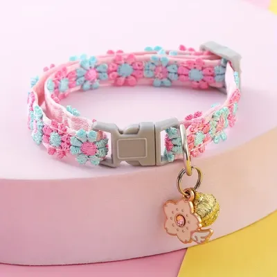 Adjustable Floral Lace Pet Collar with Pendant