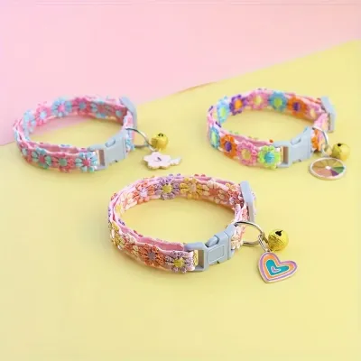Adjustable Floral Lace Pet Collar with Pendant