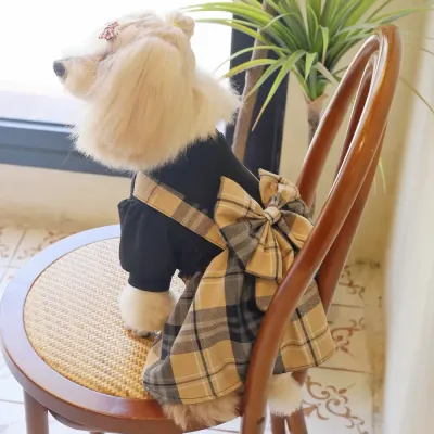 College Style Pet Dress with Large Bowknot Dog Dress College Style Pet Dress with Large Bowknot