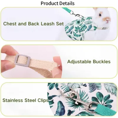 Rabbit Harness & Leash Set (2) Adjustable rabbit harness with leash, cozy and safe for small pets.
