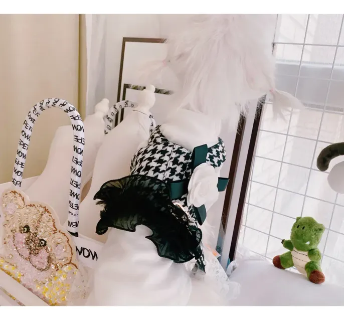 Houndstooth Pattern Dog Harness Vest with Bowknot