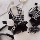 Houndstooth Pattern Dog Harness Vest with Bowknot