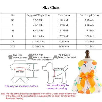 lemon pattern pet dress bright orange dog clothes