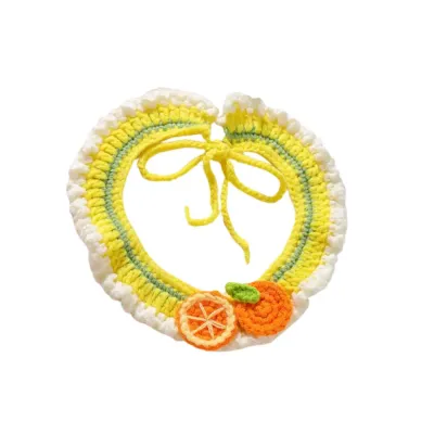 Collar Bib for Cats and Dogs (2) Handcrafted crochet pet scarf with a 3D orange design for small dogs and cats.