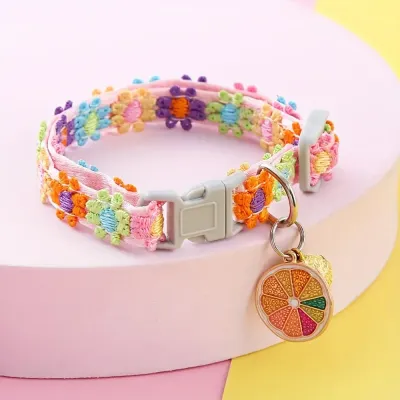 Adjustable Floral Lace Pet Collar with Pendant