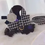 Houndstooth Pattern Dog Harness Vest with Bowknot
