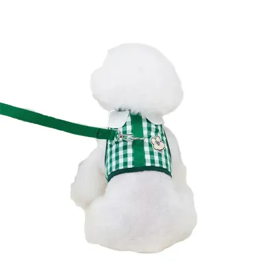 Green Plaid Fashion Animal Print Dog Harness