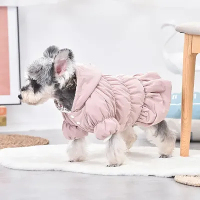 Small Dog Autumn/Winter Clothing Floral Puff Dress for Teddy and Bichon Breeds