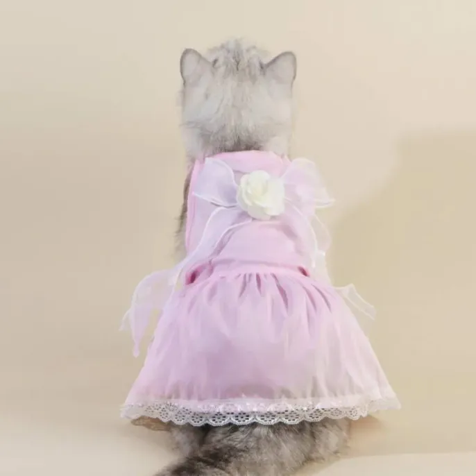 cat apparel for cats (8) Elevate any special occasion with this 2-piece tulle dress and bow hair clip set, designed to offer a complete, elegant outfit for pets.