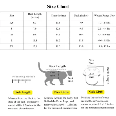 Small Dog & Cat Summer Dress Size Chart