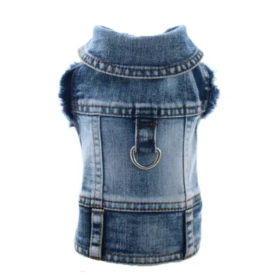 Denim Dog Vest with Leash Attachment Perfect for All Seasons