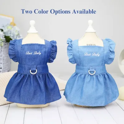 Cute Pet Dress Embroidered Letter Denim Skirt for Small Dogs and Cats, Perfect for Spring/Summer