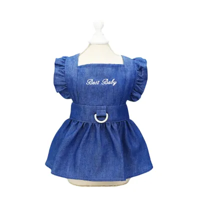 Pet Apparel Embroidered Letter Denim Dress for Dogs and Cats, Lightweight Spring/Summer Dress