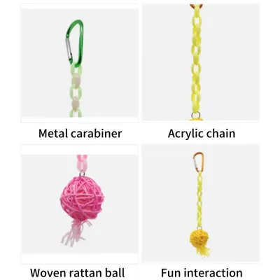 Rattan Chain Parrot Toy Pendant, Suitable For Birds, Hamsters & Other Small Pets To Chew, Various Sizes, Random Color Accessories Details Colorful Rattan Ball Bird Chew Toy