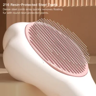 Cat Grooming Brush with Massage Function (6) One-click fur collection mechanism that makes cleaning hassle-free for high-efficiency pet grooming.