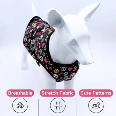 Summer Skeleton Design for Halloween Vests for Cats and Dogs (3) Cartoon skeleton design pet clothing for Halloween or casual wear.