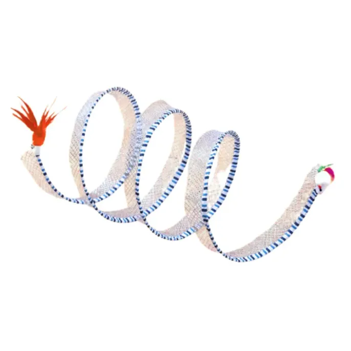S-Shape Cat Tunnel Toy, Wire Mesh & Gauze Patchwork Design, Foldable With Sound Effect, Suitable For Indoor Family Entertainment & Stress Relief White S-Shape Patchwork Design Cat Tunnel Toy