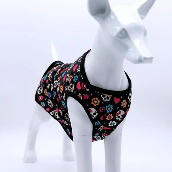 Summer Skeleton Design for Halloween Vests for Cats and Dogs (2) Ideal clothing for small dogs like Corgis and Teddies, designed to prevent shedding.