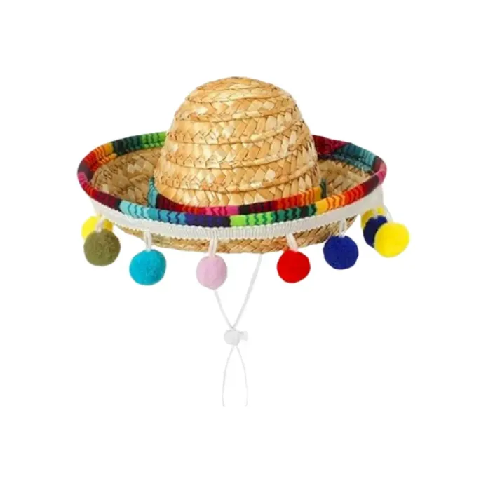 Durable Straw Hat Pet Hat and Scarf for Summer