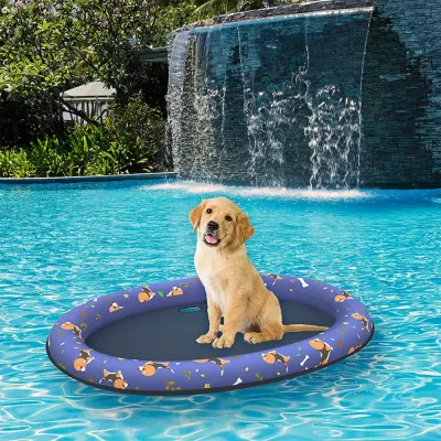 inflatable pet bed (5) Made with high-quality, puncture-resistant materials, this pool mat is built to withstand the wear and tear of active pets. Its durable construction ensures extended use, making it a reliable option for both home and commercial environments.
